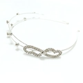 Detail of double-layer silver bridal headband with sparkling rhinestone bow - Silver Bowknot (C8101)