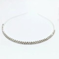 Detail view of a thin silver headband featuring a single row of sparkling rhinestones - Silver Rhinestone (C9127)