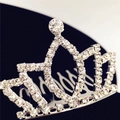 Elegant silver crown hair comb with white rhinestones on dark blue velvet - Silver (C8430)