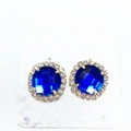 Elegante Goldohrringe mit großem blauen Kristall und kleinen weißen Strasssteinen - Blau (A3525)