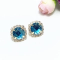 Eleganti orecchini a fiore con cristallo blu e alone di strass bianchi lucidi - Stile Halo Rotondo Strass (A3524) / Verde
