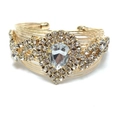 Luxurious multi-layer gold wire cuff bracelet with large pear-shaped crystal and rhinestones - Teardrop Decorative Style / Gold