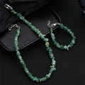 Detail of natural green aventurine chip necklace and bracelet set with silver clasp - G7007 Jade Green Stone Necklace (45+5CM)