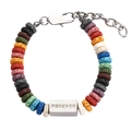 Multicolor lava stone beaded bracelet with Forever engraved silver square metal plaque - Square Lava Stone Style (G7008) / 18+4CM