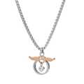 Dettaglio catena box argento e ciondolo cuore con ali in oro rosa e zircone - Stile Cuore Rotondo (Donne) / 65cm