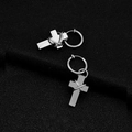 Detail of silver cross earrings with wire wrap design on a black textured background - Pair of Ear Clips (H5003) / Silver