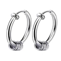 Orecchini a cerchio in acciaio al titanio lucido con quattro piccoli anelli decorativi mobili - Clip per Orecchie 14mm (1 Paio / Senza Buco) / Argento
