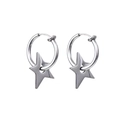 Orecchini a cerchio con stella in acciaio inossidabile argento lucido dallo stile minimal - Clip per Orecchio a Stella Colore Acciaio (Singolo)