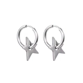 Orecchini a cerchio in acciaio argento lucido con ciondoli a stella in stile minimal - Orecchino a Stella Colore Acciaio (Singolo)