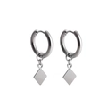 Orecchini a cerchio in acciaio inossidabile argento lucido con pendenti a rombo geometrico - Orecchino a bottone a rombo singolo (H5005) / Per orecchie forate