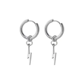 Pendientes de aro minimalistas de acero de titanio plateado con colgante de rayo - Estilo Perforado en Par