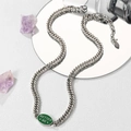 Hip hop Cuban chain necklace with green enamel Better Me tag in silver stainless steel - 50+5CM Length (H2007 Necklace 50+5CM)