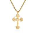 Colgante de cruz dorada hip hop con piedras de circonita en una cadena de cuerda fina - Dorado