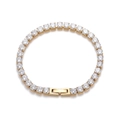 Bracciale tennis dorato classico con zirconi tondi e chiusura a scatto sicura - 18cm / 4mm Larghezza Braccialetto / Oro