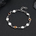Silver stainless steel diamond-link bracelet with brown tiger eye stones and adjustable chain - Tiger Eye Bracelet (18+4CM) / Tiger Eye Stone Bracelet