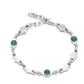 Detail of silver stainless steel bracelet featuring round green stones and diamond-cut links - Malachite Bracelet (18+4CM) / Malachite Green Bracelet