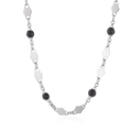 Silver titanium steel necklace with diamond-shaped accents and black tiger eye beads - Black Bead Necklace