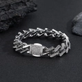 Pulsera cubana plateada con cierre cuadrado de diamantes brillantes para hombres - Pulsera / 21cm / Color Acero