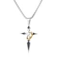 Collana a croce in smalto nero con ciondolo ad anello dorato in acciaio inox - Collana a croce con anello dorato (A5006)