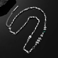 Collier Mobius en titane pour homme avec perle, pierre verte et détails zircon - Style Épissé (B4016) / 50+5cm