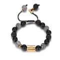 Pulsera de cuentas de lava y mármol con cabeza de león dorada y colgante de triángulo - Estilo Tótem de Cabeza de León (B3014) / Dorado