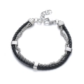 Pulsera de doble capa de cuero trenzado negro y cadena de acero inoxidable para hombre - 18+3cm / Negro