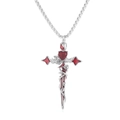 Zilveren gotische kruis ketting met rode harten en rozenranken op een witte basis - 60+5cm / Staalkleur (F4006)