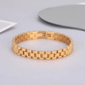 Pulsera de eslabones de reloj en acero inoxidable dorado pulido con cierre desplegable - 9.5mm de Ancho - 20cm / Dorado (T1001)
