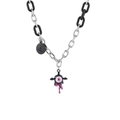 Y2K Gothic necklace with thorn heart wings and smiley tag on mixed metal chain - Little Devil Emoji Pendant Necklace