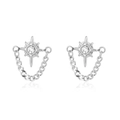 North Star chain stud earrings with silver plating and bright zircon for a modern look - White Rhinestone (T3001)