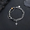 Dubbellaagse titanium stalen armband met tijgeroog en een sterbedeltje voor heren - H7001 Gesplitste Tijgeroog Ster Armband (16-22CM)