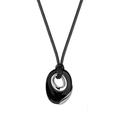 Minimalist black onyx rectangle pendant necklace with adjustable leather cord on white background - Black