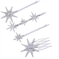 Sparkling silver star-shaped hair clip and comb set with shiny pavé rhinestones - Silver (E5211)