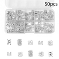 50pcs silver hollow dreadlock hair rings jewelry set with clear storage box - Silver