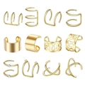 12-piece set of vintage gold leaf ear cuffs with sparkling rhinestone accents - Gold Set