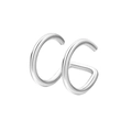 Detail view of the polished silver C-shaped double ring ear cuff with a smooth metal finish - Silver Double Ring C-shape Smooth Style