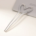 Polished silver heart-shaped U-shaped hair pin fork with minimalist metallic design - Silver
