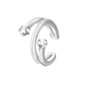 Silver ear cuff featuring a double hoop design with star and round zircon stone detail - Silver Star and Zircon Intertwined Style
