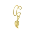 Detail of gold double-layer ear cuff featuring a delicate micro-engraved leaf pendant - Gold Leaf Pendant Style (A6315)