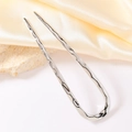 U-shaped silver metal hair pin with liquid ripple texture on beige silk background - Liquid Silver Large / 13cm