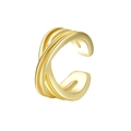 Detailed view of the triple-layered gold ear cuff with a polished crisscross design - Gold Triple Layer Cross Geometric Style
