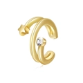 Macro detail of golden C-shaped ear cuff featuring a small star and a sparkling zircon - Gold Star and Zircon Intertwined Style