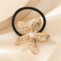Elastico per capelli minimalista con fiore dorato, perla e corda nera elastica - Oro