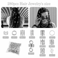 280pcs silver hair braid rings and dreadlock jewelry set for braided hairstyles - Bag Packaging / Silver