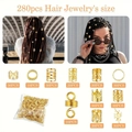 280pcs golden metal hair jewelry set with assorted rings and charms for braids - Bag Packaging / Gold