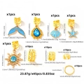 45-piece gold hair rings set with blue baroque ocean charms and hollow metal cuffs - Gold
