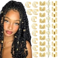 Lot de 40 anneaux dorés pour dreadlocks avec manchettes évidées et pendentifs de feuilles - Doré