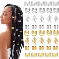 Lot de 40 bijoux de cheveux dorés et argentés avec bagues et manchettes pour dreadlocks - Multicolore Mélangé comme sur l'Image