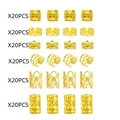 Detail view of six styles of golden hollow hair cuffs and braid accessories set - 120 Pieces / Gold