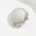 Elegante pinza para el cabello de concha plateada con surcos radiales de metal - Estilo de Concha Plateada / Plateado
